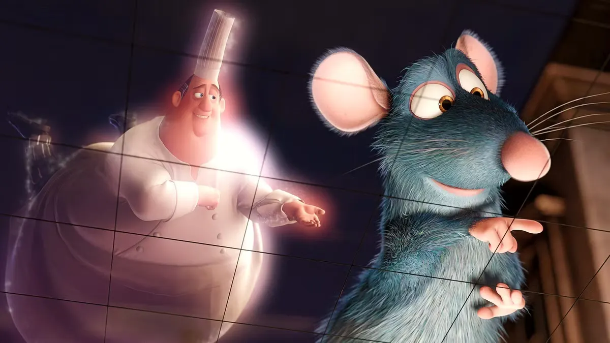 Remy and Chef Gusteau from Ratatouille (2007), © Disney/Pixar. Still via Screen Rant.